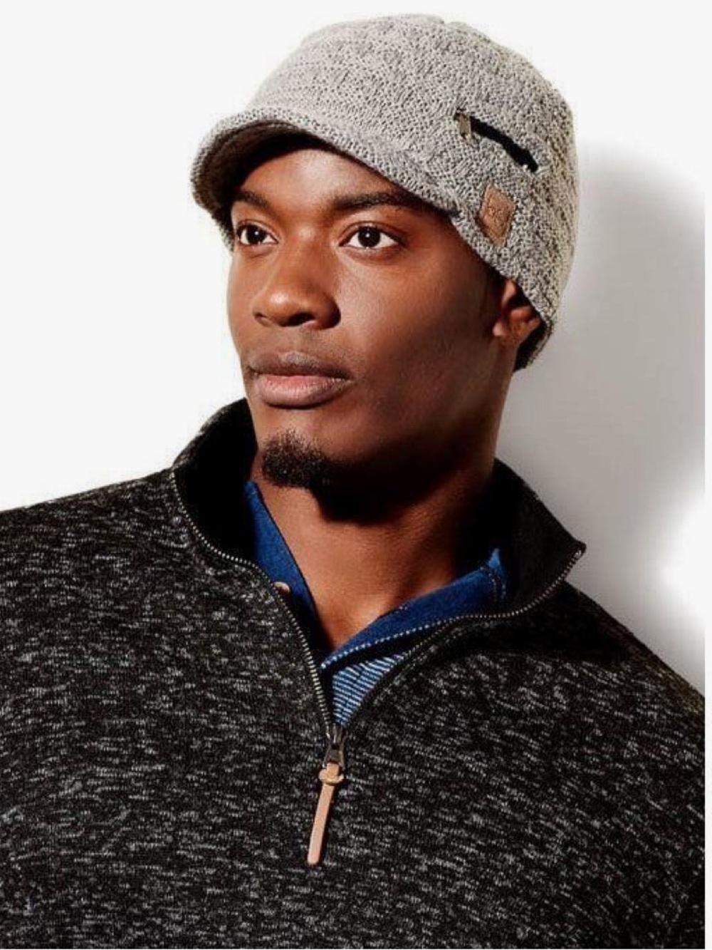 Screamer -Marcus -Gray Knit Visor Hat with Zipper Pocket -unisex